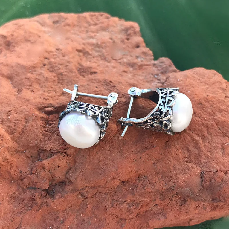 Luxury Jewelry Sale – Sparkle For Less Kasih Pearl Earrings - Sterling Silver, Indonesia