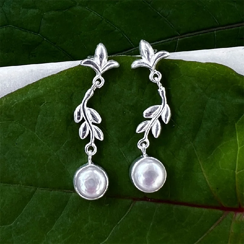 Buy More, Save More On Stunning Jewelry Pieces Leafy Pearl Earrings - Sterling Silver, Indonesia