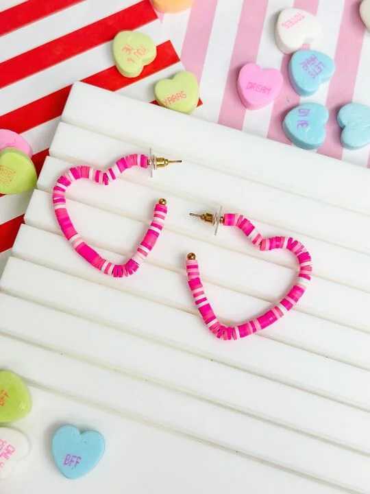 Timeless Elegance, Temporary Discounts – Act Fast Maddie Rubber Disc Open Heart Hoop Earrings - Pink
