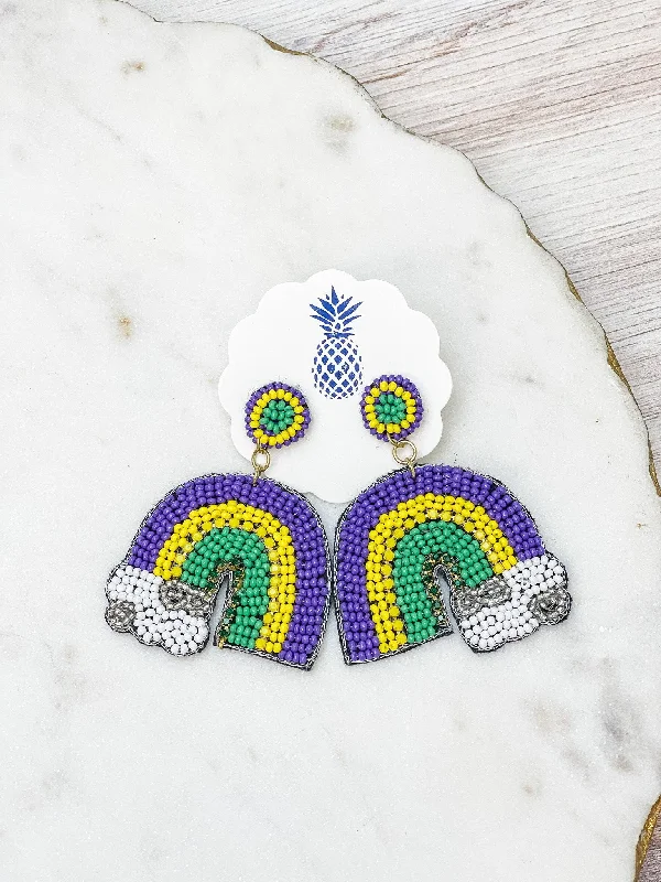 Exclusive Jewelry Sale – Limited-Time Discounts Mardi Gras Rainbow Beaded Statement Earrings