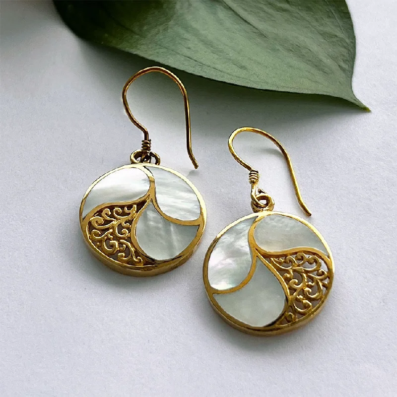 Accessorize For Less – Luxury Jewelry At Affordable Prices Mother-of-Pearl Filigree Earrings - Brass, Indonesia
