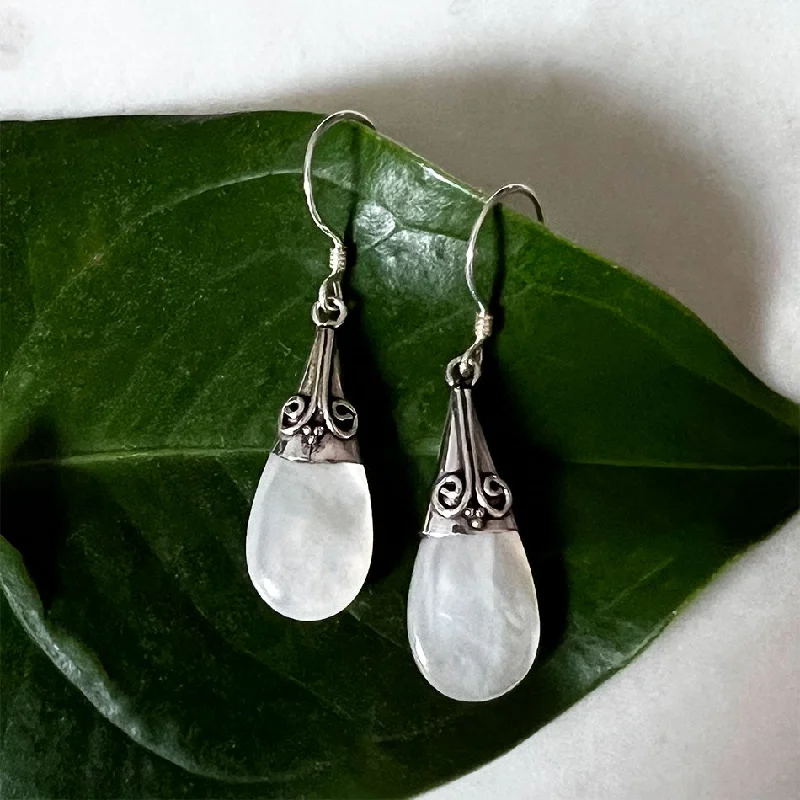 Dainty And Elegant Jewelry Now At Reduced Prices Mother-of-Pearl Filigree Earrings - Sterling Silver, Indonesia