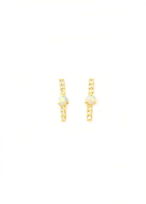 Trendy Minimalist Jewelry For Everyday Wear Opal Center Bar Stud