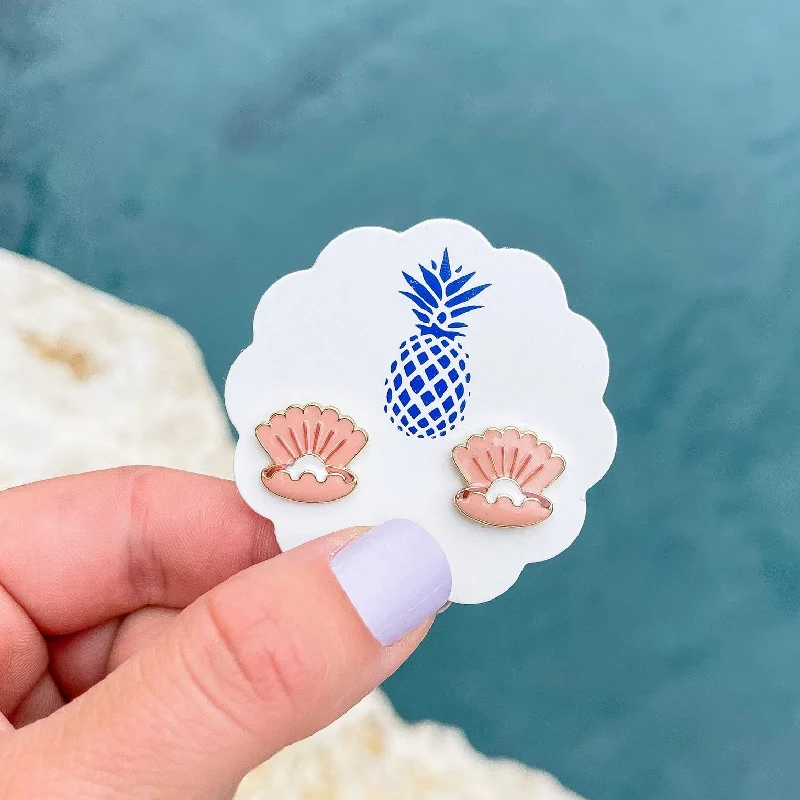 Luxury Jewelry Now At Special Promotional Rates Pearl Shell Signature Enamel Studs by Prep Obsessed