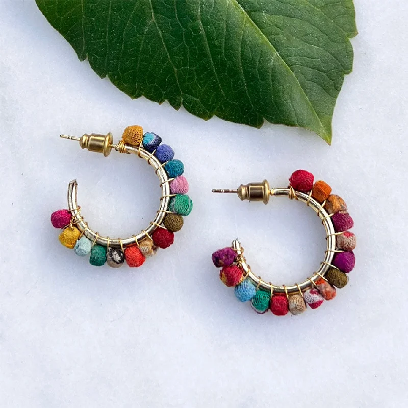 High-Quality Gemstone Jewelry For Special Occasions Recycled Sari Hoops - Small, India