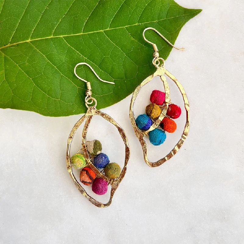 Bestselling Jewelry At Special Promotional Rates Recycled Sari Leaf Earrings, India