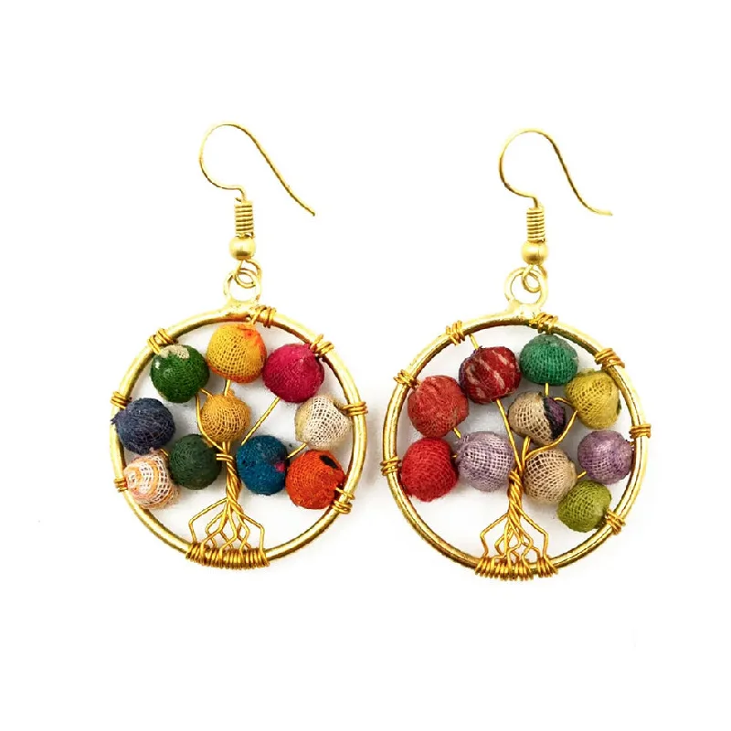 Trending Jewelry Styles Now At Limited-Time Discounts Recycled Sari Tree Of Life Earrings, India