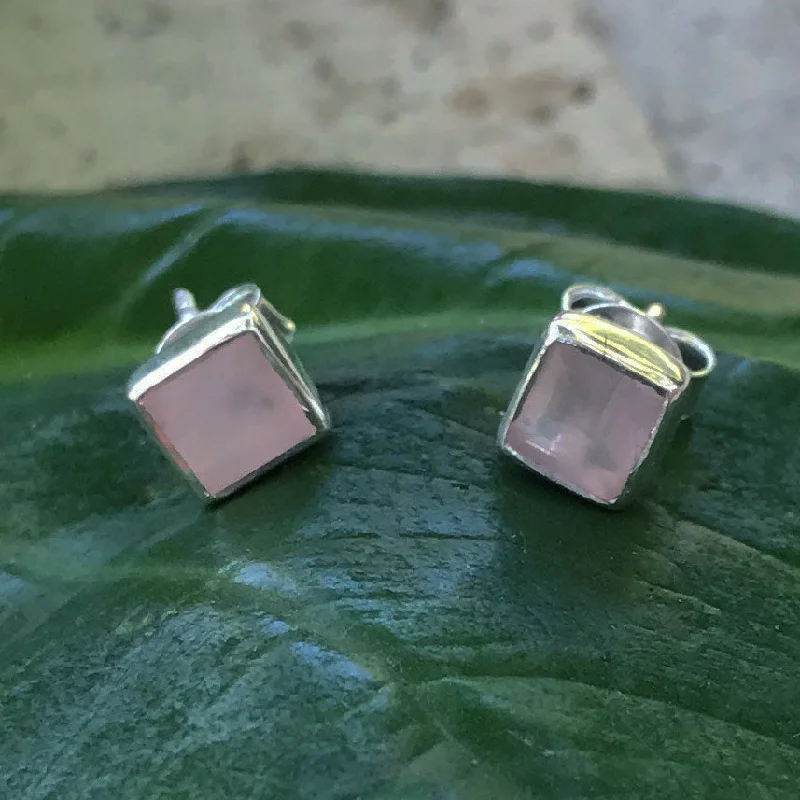 Exclusive Online Discounts On Stylish Jewelry Rose Quartz Studs, Sterling Silver, India