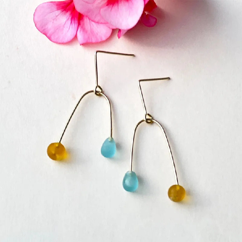 Dainty Floral Jewelry For Feminine Elegance Sea Glass Mobile Earrings - Sun/Sky, India