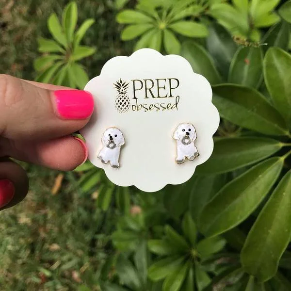 Gorgeous Jewelry, Limited-Time Savings Signature Pet Enamel Studs by Prep Obsessed - White Dog