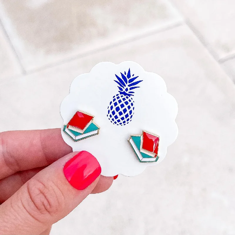 Make Your Outfit Shine With Discounted Jewelry Stack of Books Signature Enamel Studs by Prep Obsessed