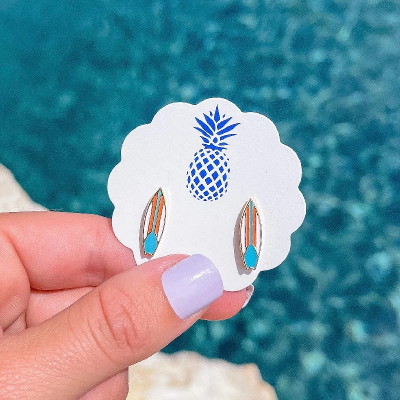 Modern Statement Jewelry For Bold Styling Stripe Surfboard Signature Enamel Studs by Prep Obsessed