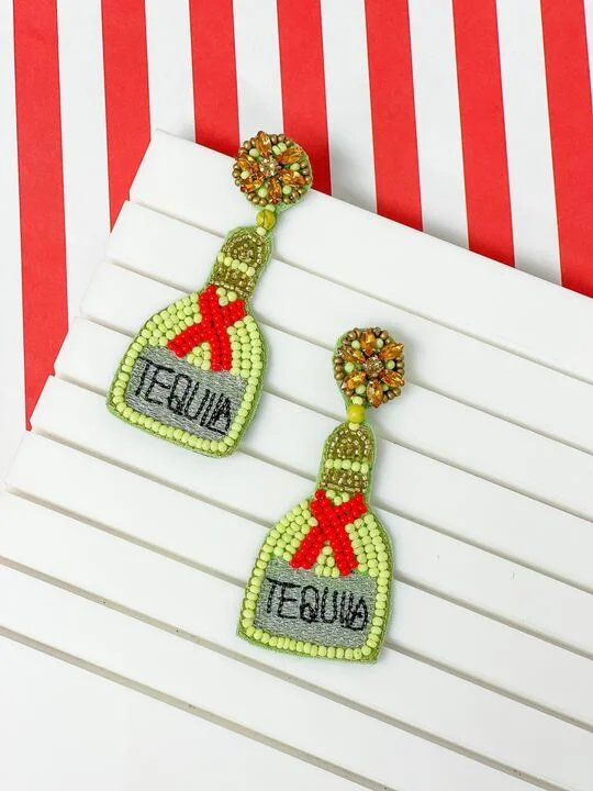 Unmissable Jewelry Clearance – Final Reductions Tequila Bottle Seed Bead Dangle Earrings - Yellow