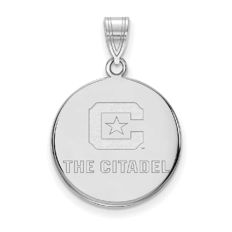 Dainty Floral Jewelry For Feminine Elegance 10K White Gold The Citadel Large Logo Disc Pendant Dainty Floral Jewelry For Feminine Elegance 10K White Gold The Citadel Large Logo Disc Pendant