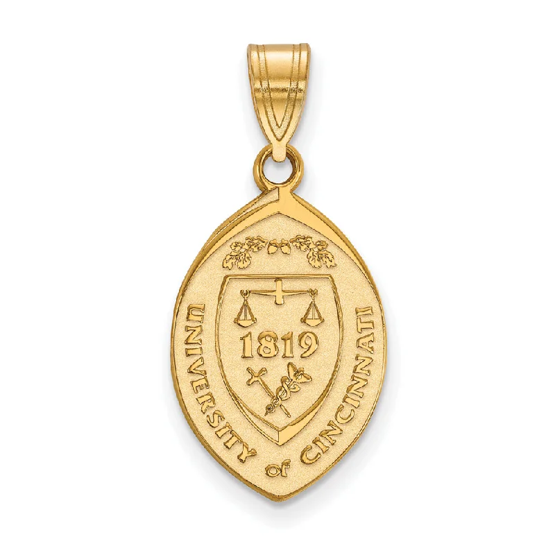 Modern Statement Jewelry For Bold Styling 14k Gold Plated Silver U. of Cincinnati Large Crest Pendant