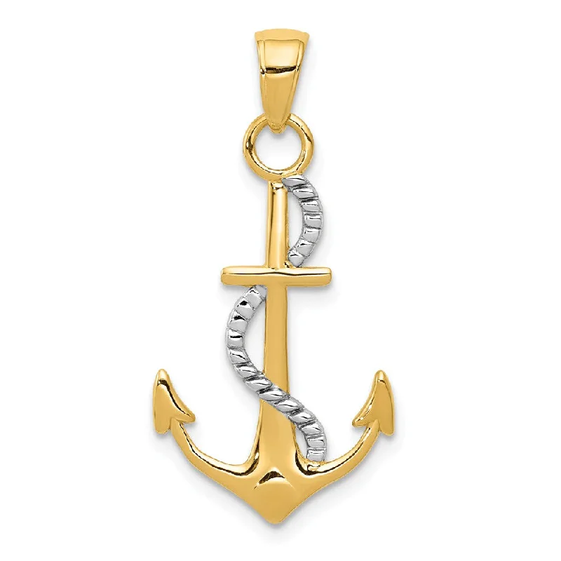 Last Chance To Shop High-End Jewelry At Markdown Prices 14k Two Tone Gold Anchor with Rope Pendant, 16 x 32mm Last Chance To Shop High-End Jewelry At Markdown Prices 14k Two Tone Gold Anchor with Rope Pendant, 16 x 32mm