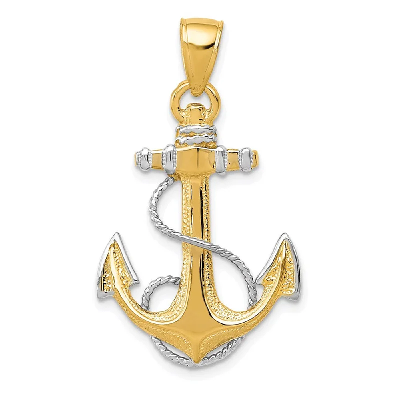 Shop Fine Jewelry With Amazing Deals 14k Two Tone Gold Anchor with Rope Pendant