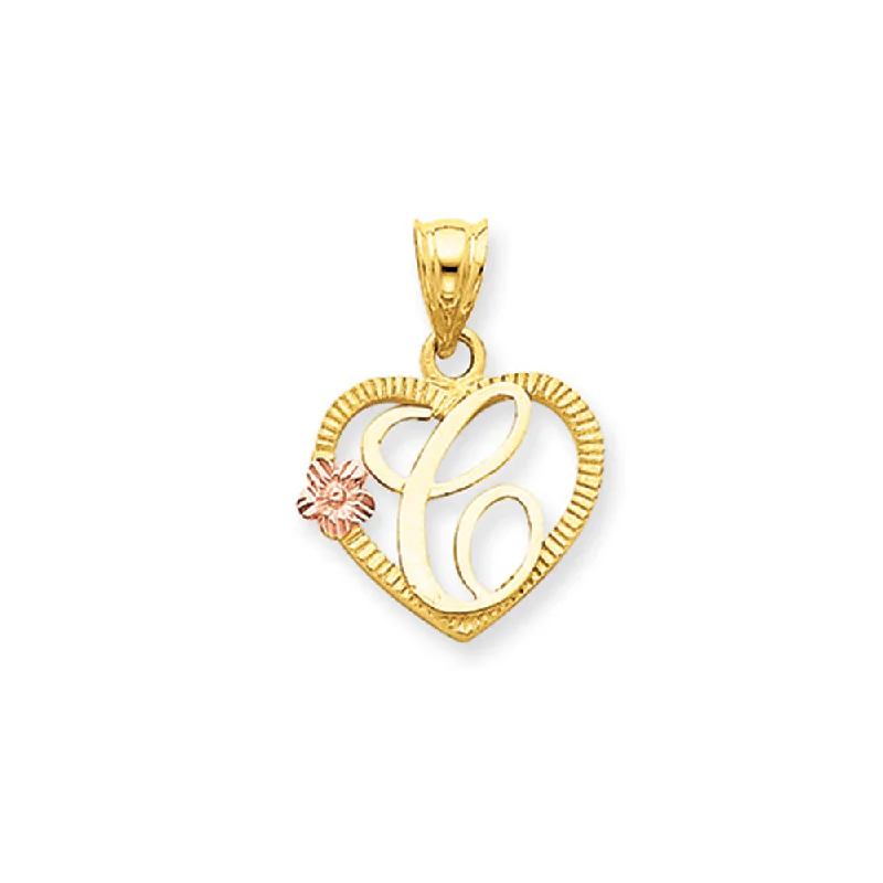 Affordable Gold-Plated Jewelry For Modern Fashion 14k Two Tone Gold Grace Collection 15mm Heart Initial C Pendant Affordable Gold-Plated Jewelry For Modern Fashion 14k Two Tone Gold Grace Collection 15mm Heart Initial C Pendant