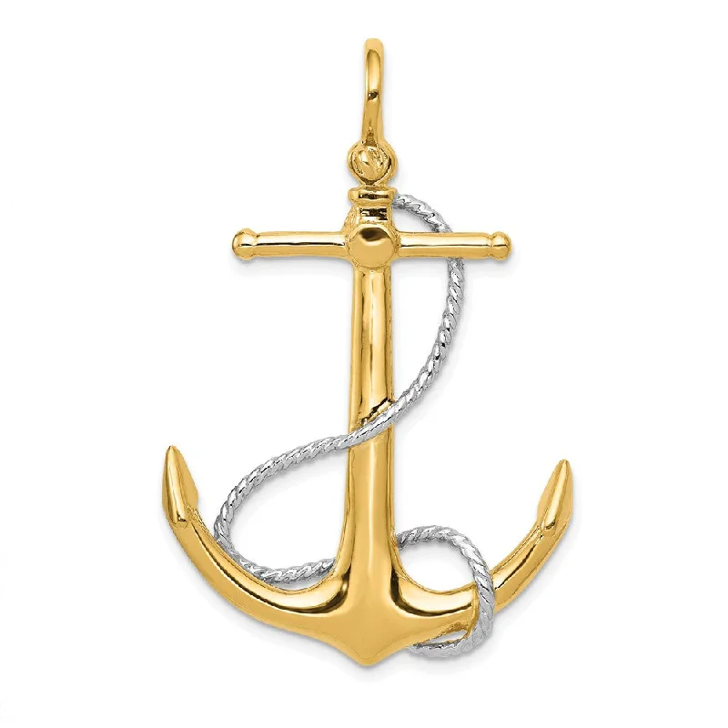 Everyday Jewelry Essentials Now On Sale 14k Two Tone Gold Large 3D Anchor with Entwined Rope Pendant Everyday Jewelry Essentials Now On Sale 14k Two Tone Gold Large 3D Anchor with Entwined Rope Pendant