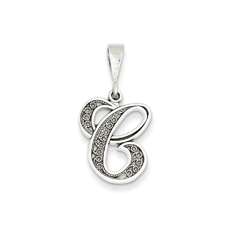 Huge Markdowns On Premium Jewelry Styles 14k White Gold, Maci Collection, LG Filigree Script Initial C Pendant Huge Markdowns On Premium Jewelry Styles 14k White Gold, Maci Collection, LG Filigree Script Initial C Pendant
