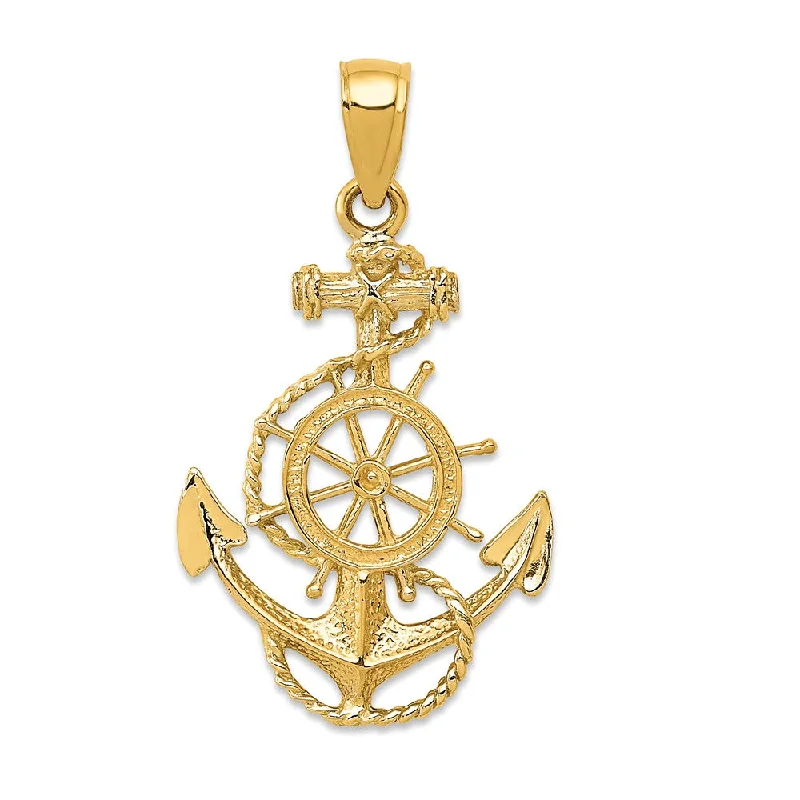 Limited-Stock Jewelry Sale – Once It's Gone, It's Gone 14k Yellow Gold Small Anchor, Ship's Wheel with Rope Pendant Limited-Stock Jewelry Sale – Once It's Gone, It's Gone 14k Yellow Gold Small Anchor, Ship's Wheel with Rope Pendant
