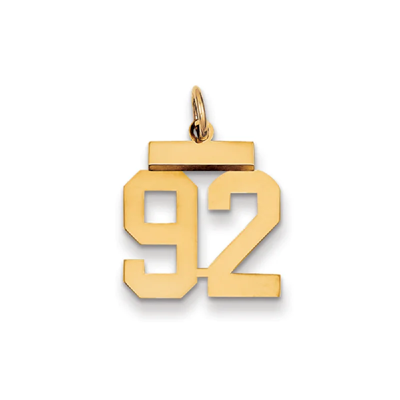 Affordable Gold-Plated Jewelry For Modern Fashion 14k Yellow Gold, Athletic Collection, Small Polished Number 92 Pendant