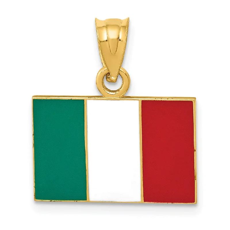 Customized Silver Jewelry For Unique Style 14k Yellow Gold Enameled Flag of Italy Pendant