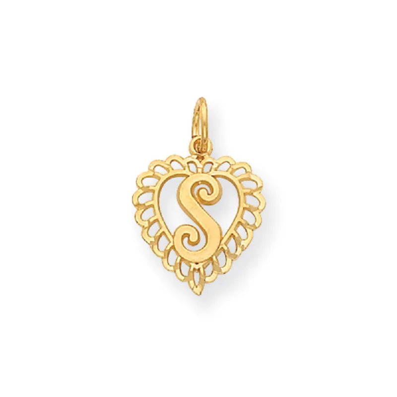 Affordable Elegance – Special Jewelry Sale Now Live 14k Yellow Gold, Grace Collection, Satin Heart Initial S Pendant, 15mm Affordable Elegance – Special Jewelry Sale Now Live 14k Yellow Gold, Grace Collection, Satin Heart Initial S Pendant, 15mm