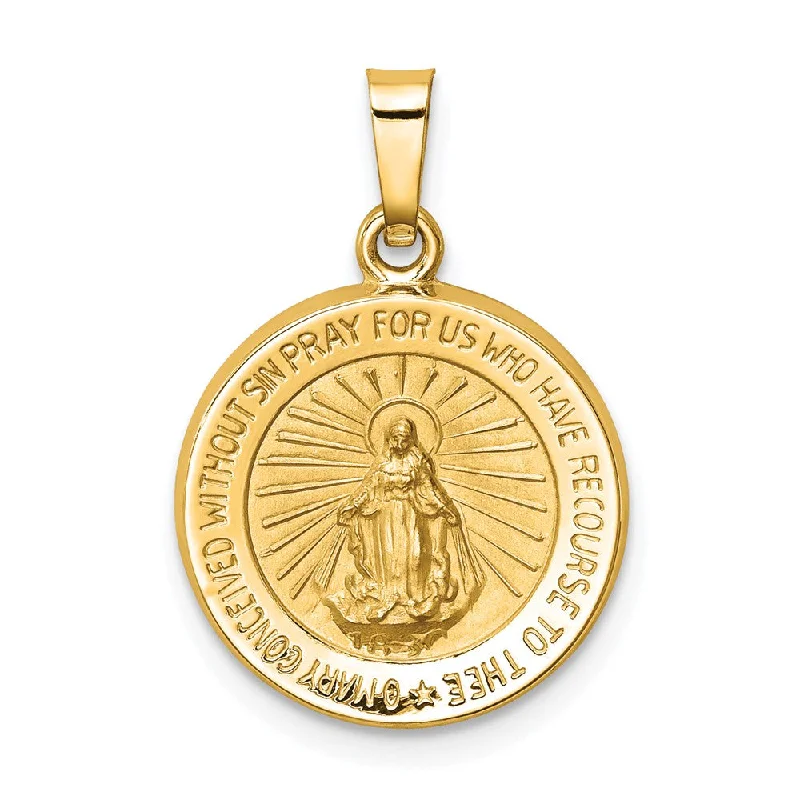 Eco-Friendly Sustainable Jewelry For Conscious Buyers 14k Yellow Gold Hollow Round Miraculous Medal Pendant, 15mm (9/16 In)