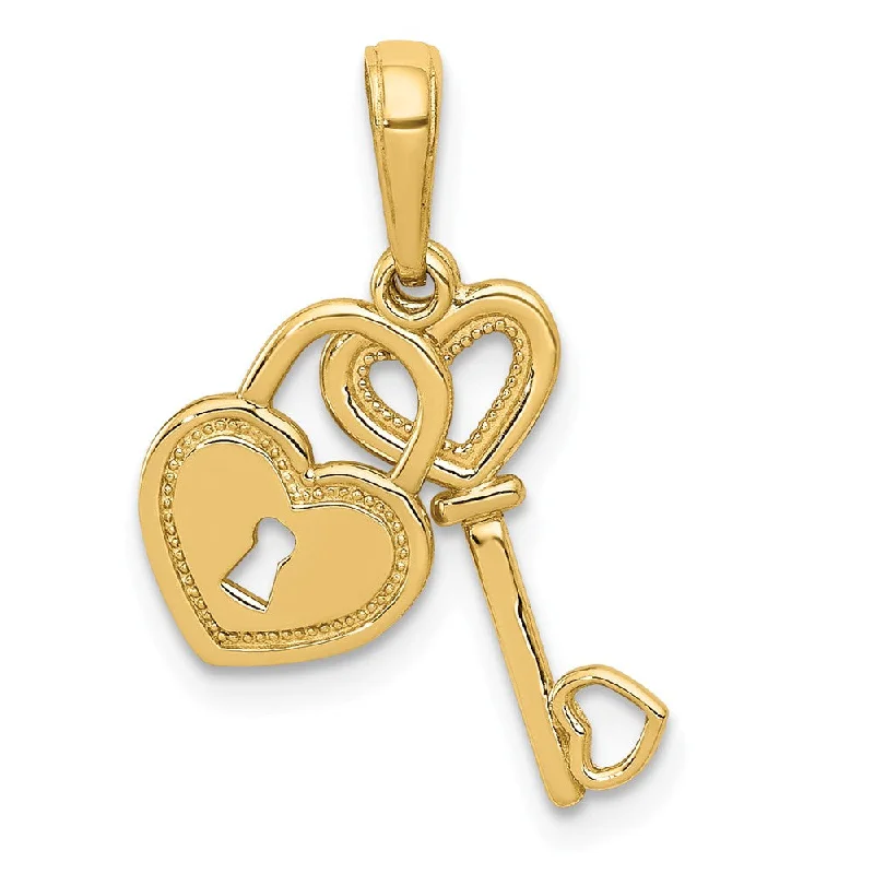 Trendy Minimalist Jewelry For Everyday Wear 14k Yellow Gold Key and Heart Shaped Lock Pendant, 8mm Trendy Minimalist Jewelry For Everyday Wear 14k Yellow Gold Key and Heart Shaped Lock Pendant, 8mm