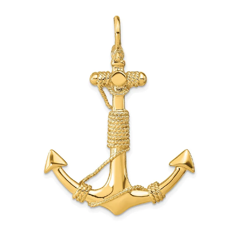 Shop Elegant Jewelry At Unbeatable Prices 14k Yellow Gold Large 3D Admiralty Anchor with Rope Pendant