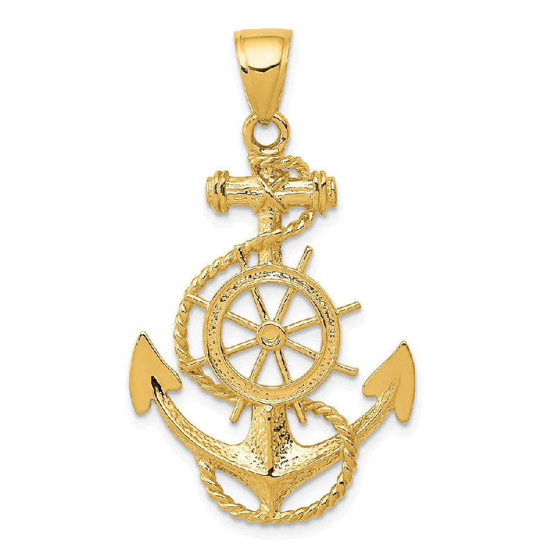 Handcrafted Jewelry Sale – Unique Designs At Low Prices 14k Yellow Gold Large Anchor, Ship's Wheel and Rope Pendant Handcrafted Jewelry Sale – Unique Designs At Low Prices 14k Yellow Gold Large Anchor, Ship's Wheel and Rope Pendant