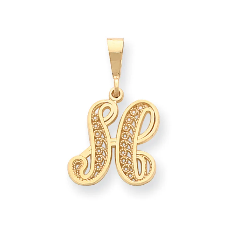 Trending Jewelry Now At Unbeatable Prices 14k Yellow Gold, Maci Collection, LG Filigree Script Initial H Pendant Trending Jewelry Now At Unbeatable Prices 14k Yellow Gold, Maci Collection, LG Filigree Script Initial H Pendant