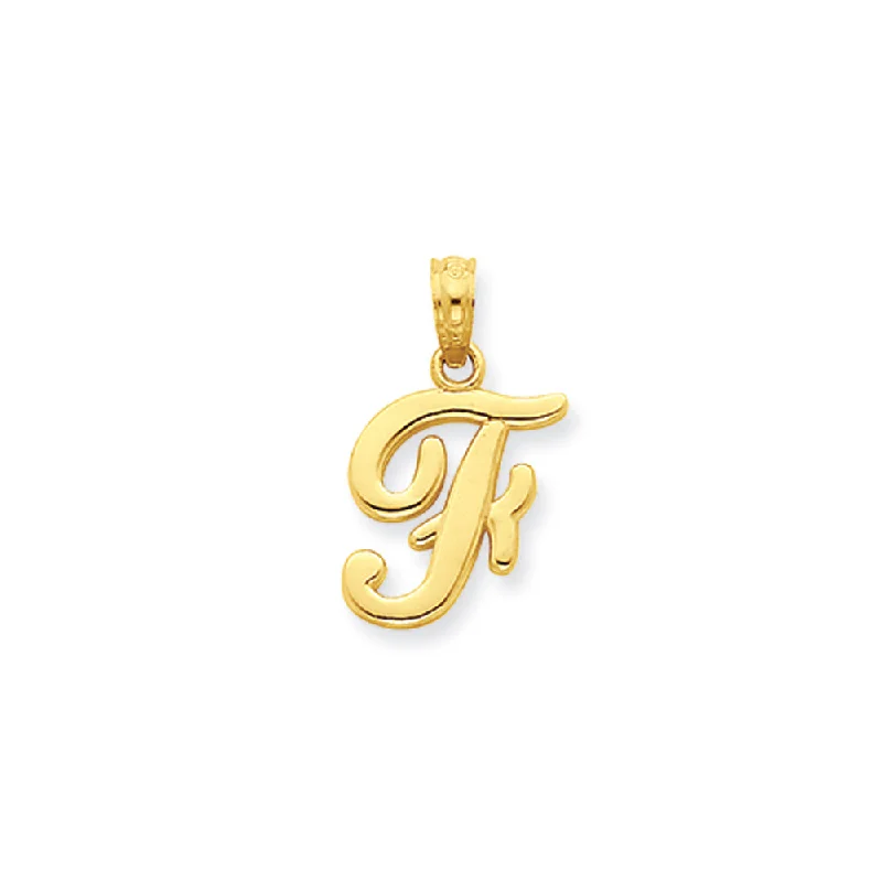 Affordable Glamour – Premium Jewelry For Less 14k Yellow Gold, Mimi Collection, Small Script Initial F Pendant Affordable Glamour – Premium Jewelry For Less 14k Yellow Gold, Mimi Collection, Small Script Initial F Pendant