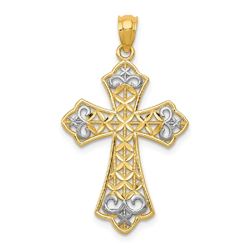 Shine Without Limits – Jewelry Sale Happening Now 14k Yellow Gold & Rhodium Fleur de Lis Filigree Cross Pendant, 18x32mm