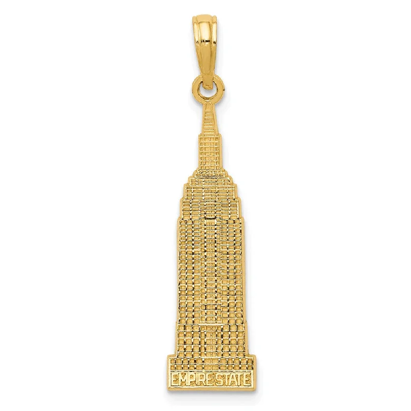 Luxury Handcrafted Jewelry For Elegant Looks 14k Yellow Gold Satin Empire State Building Pendant