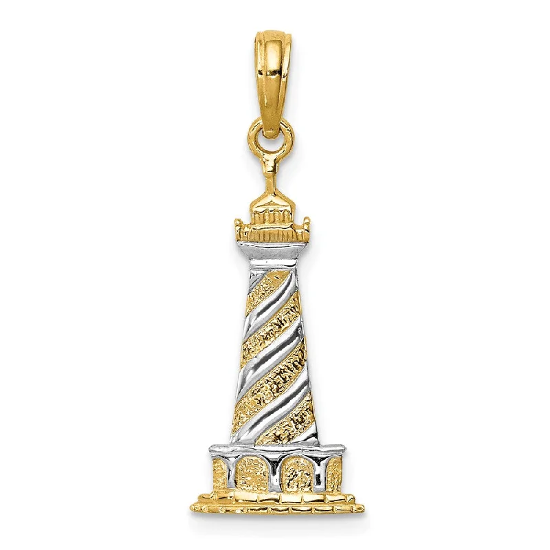 Handmade Pearl Jewelry For Timeless Elegance 14k Yellow Gold & White Rhodium Diagonal Stripe Lighthouse Pendant Handmade Pearl Jewelry For Timeless Elegance 14k Yellow Gold & White Rhodium Diagonal Stripe Lighthouse Pendant
