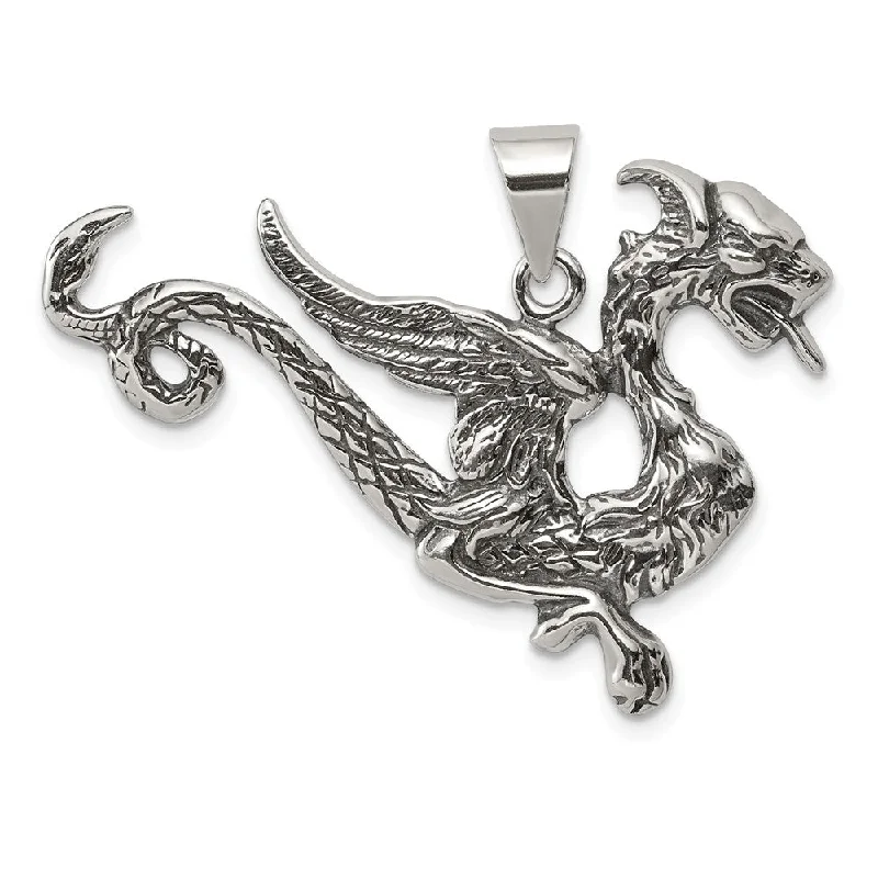 Modern Statement Jewelry For Bold Styling Sterling Silver Large 37mm Antiqued Dragon Pendant Modern Statement Jewelry For Bold Styling Sterling Silver Large 37mm Antiqued Dragon Pendant