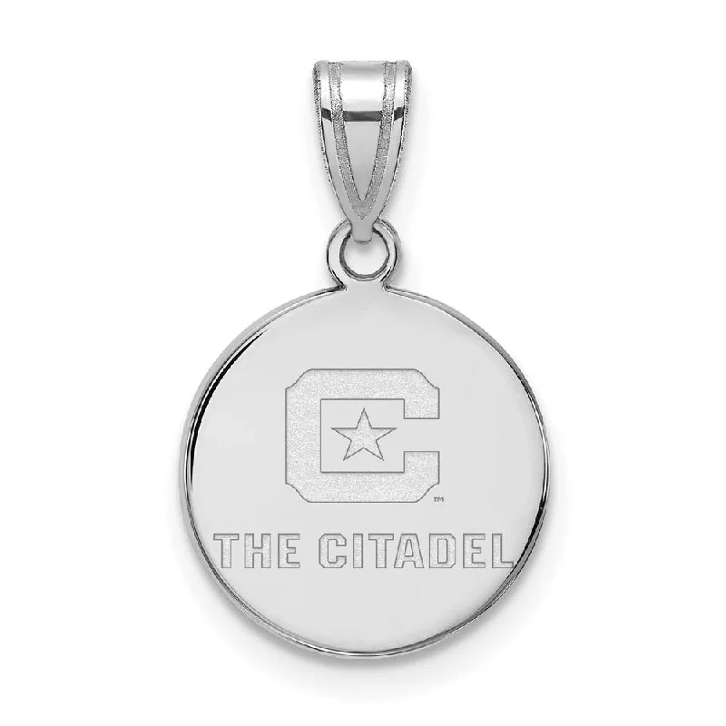Luxury Jewelry Now At Special Promotional Rates Sterling Silver Rhodium Plated The Citadel Medium Logo Disc Pendant