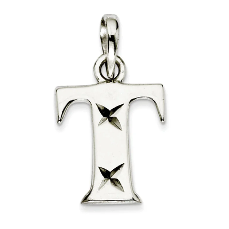 Fashion-Forward Geometric Jewelry For Contemporary Style Sterling Silver, Sabrina Collection, D/C Block Initial  T Pendant