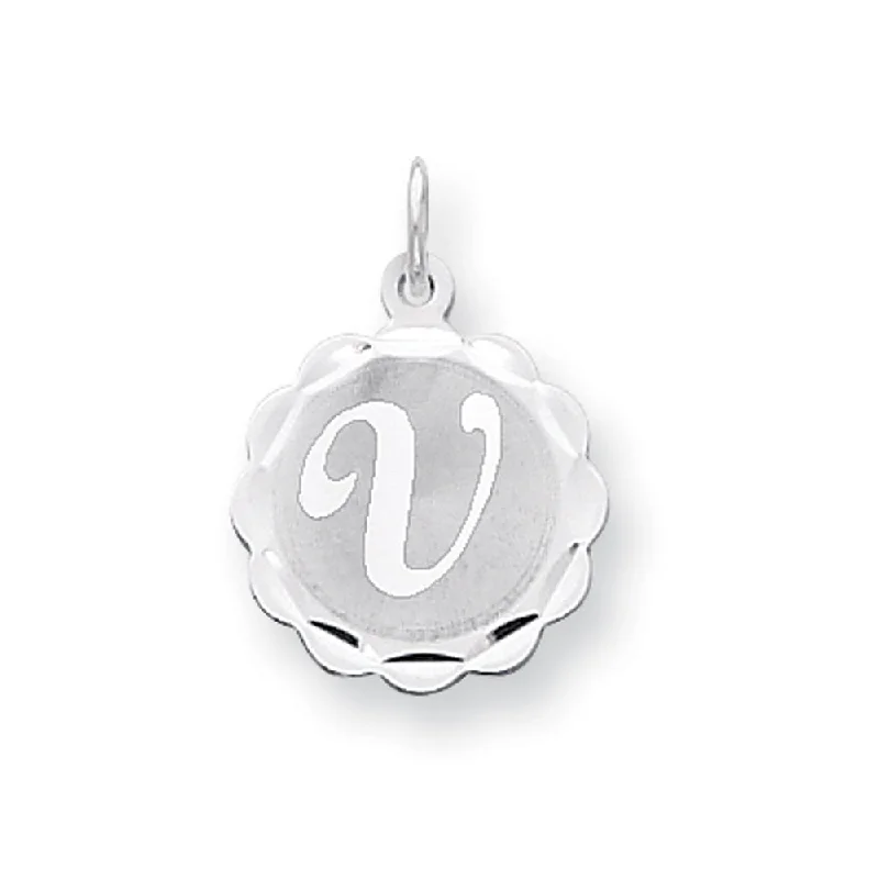Limited-Time Jewelry Sale – Elegant Styles At Less Sterling Silver, Sarah Collection 15mm Brocaded Disc Initial V Pendant Limited-Time Jewelry Sale – Elegant Styles At Less Sterling Silver, Sarah Collection 15mm Brocaded Disc Initial V Pendant