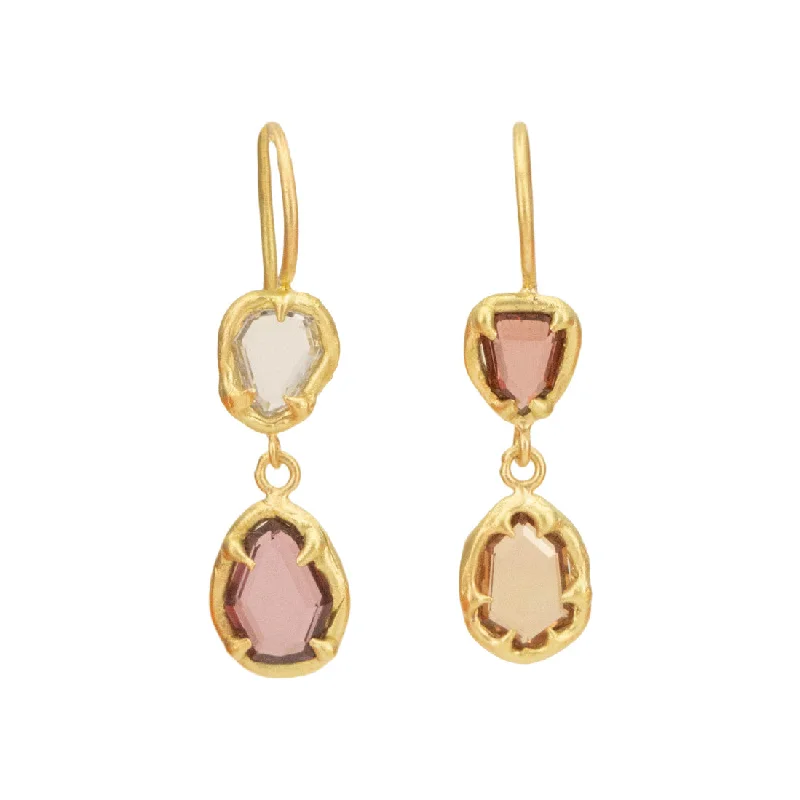 Jewelry Clearance Sale – Final Reductions 2 Stone Autumnal Sapphire Drop Earrings- One of a Kind