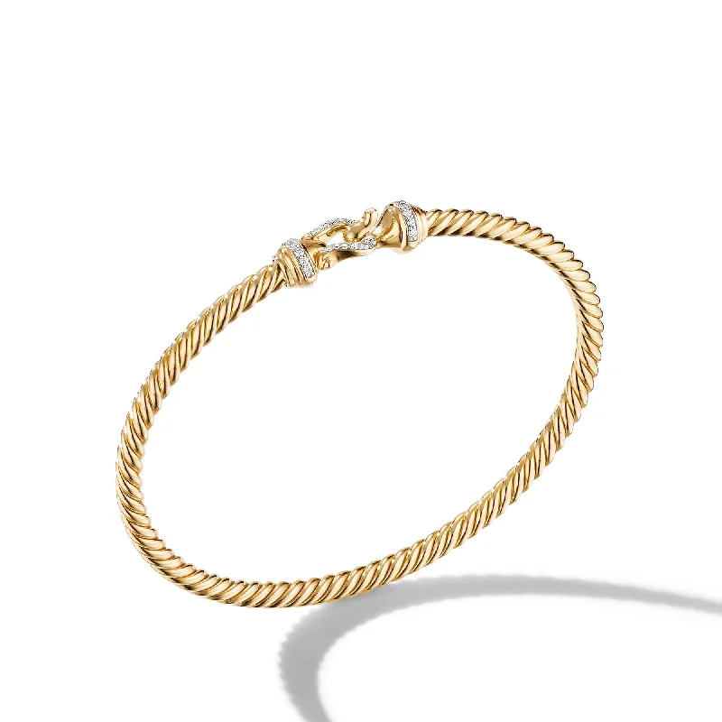 Premium Jewelry Now Available At Special Discounts Buckle Cablespira® Bracelet in 18K Yellow Gold with Diamonds\, 3.5mm