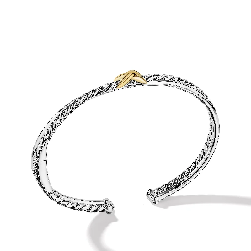 Exclusive Jewelry Offers – Shine For Less Petite X Center Station Bracelet in Sterling Silver with 18K Yellow Gold\, 5.2mm
