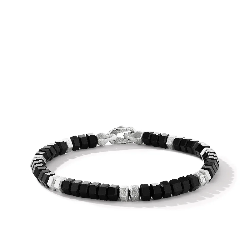 Luxury Jewelry Now At Special Promotional Rates Hex Bead Bracelet in Sterling Silver with Black Onyx\, 6mm Luxury Jewelry Now At Special Promotional Rates Hex Bead Bracelet in Sterling Silver with Black Onyx\, 6mm