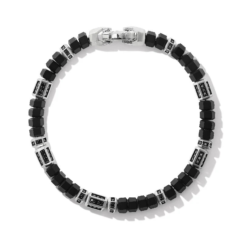 Elegant Jewelry, Exclusive Prices – Shop Now Hex Bead Bracelet in Sterling Silver with Black Onyx and Black Diamonds\, 6mm