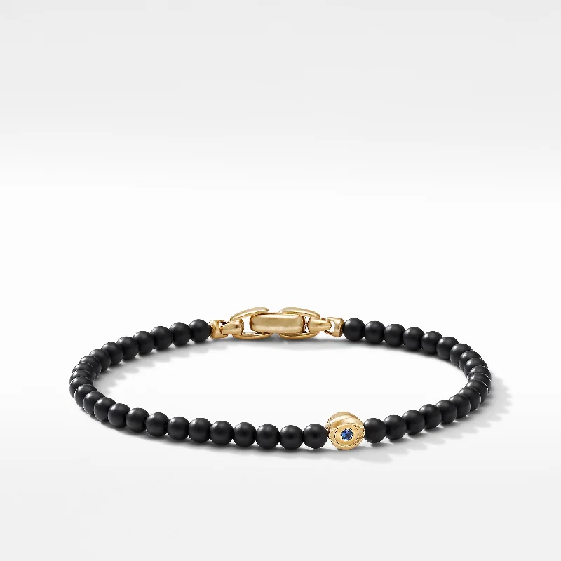 Bestselling Jewelry At Special Promotional Rates Spiritual Beads Evil Eye Bracelet with Black Onyx\, Sapphire and 18K Yellow Gold\, 4mm