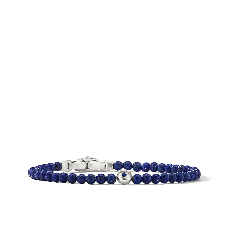 Handmade Pearl Jewelry For Timeless Elegance Spiritual Beads Evil Eye Bracelet in Sterling Silver with Lapis and Sapphire\, 4mm Handmade Pearl Jewelry For Timeless Elegance Spiritual Beads Evil Eye Bracelet in Sterling Silver with Lapis and Sapphire\, 4mm