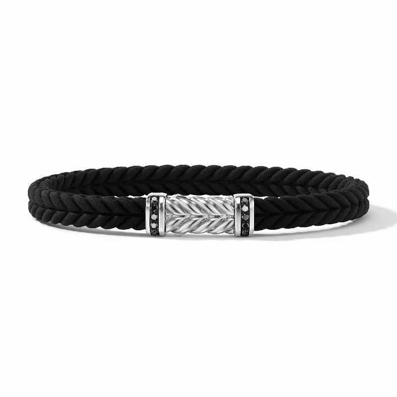 Handcrafted Jewelry Sale – Unique Designs At Low Prices Chevron Bracelet  in Black Rubber with Black Diamonds and Sterling Silver\, 6mm