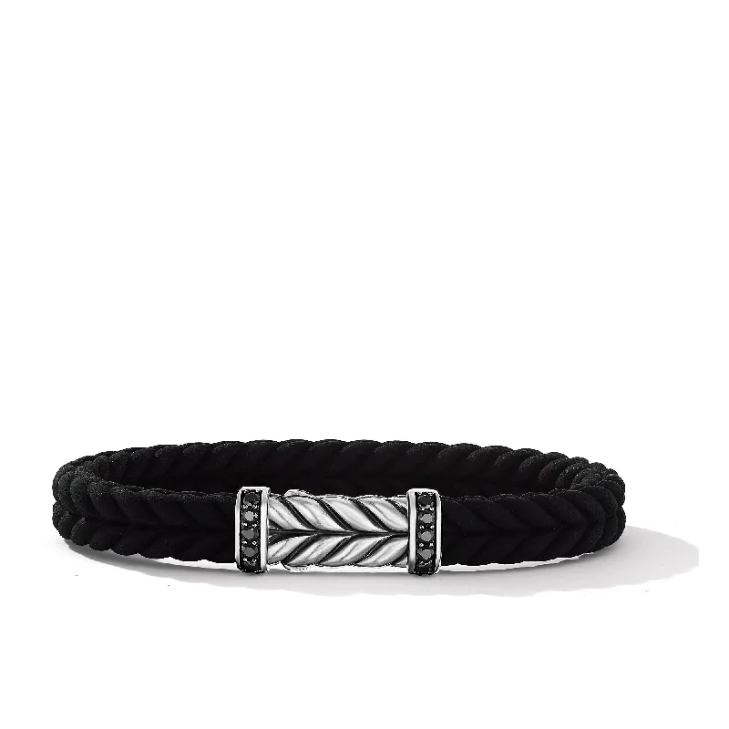 Premium Jewelry Now Available At Special Discounts Chevron Bracelet  in Black Rubber with Black Diamonds and Sterling Silver\, 9mm